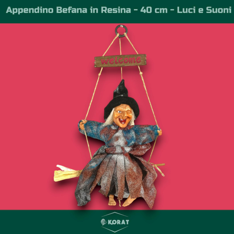 Befana Appendino in Resina - 40 cm - 2 Modelli Assortiti - Con Luci e 