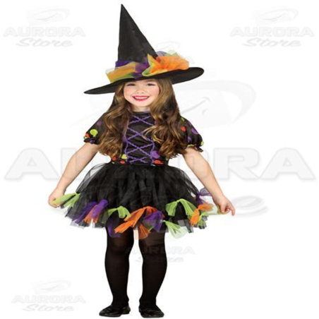 Costume Vestito Strega - Bimba - a Pois Nero Viola