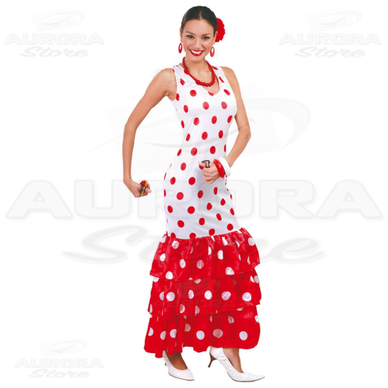 Costume Vestito Flamenco Spagnola Bianco 