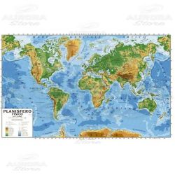 CARTINA GEOGRIFICA PLANISFERO BIFACCIALE FISICO POLITICO 100X140CM PLA