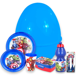 Uovo Sorpresa Pasqua Avengers Bambini con Set Pappa 7 Pezzi in Melamin