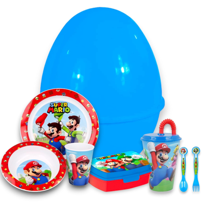 Uovo Sorpresa Pasqua Super Mario Bros Bambini con Set Pappa 7 Pezzi in