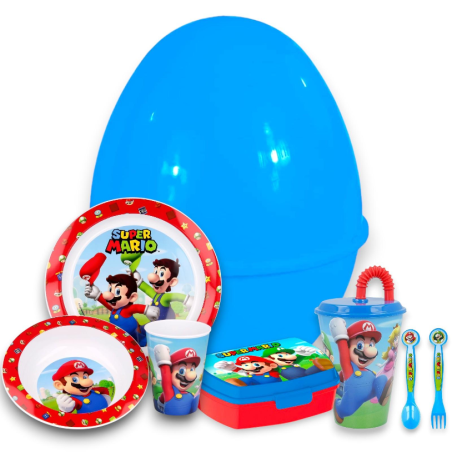 Uovo Sorpresa Pasqua Super Mario Bros Bambini con Set Pappa 7 Pezzi in