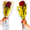 1 pz  Bouquet Ramo Bouquet fiori di Mimosa Gialla con Rosa Vellutata R