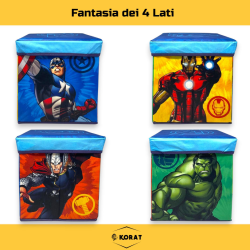 Pouf Contenitore in Tessuto Pieghevole - 30x30x30 cm - Avengers