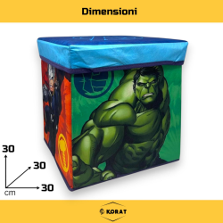Pouf Contenitore in Tessuto Pieghevole - 30x30x30 cm - Avengers
