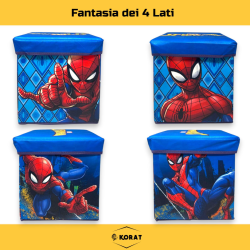 Pouf Contenitore in Tessuto Pieghevole - 30x30x30 cm - Spiderman