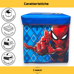 Pouf Contenitore in Tessuto Pieghevole - 30x30x30 cm - Spiderman