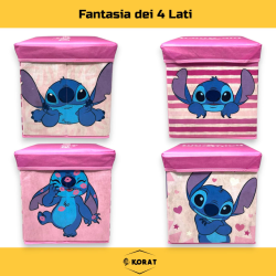 Pouf Contenitore in Tessuto Pieghevole - 30x30x30 cm - Stitch Girl