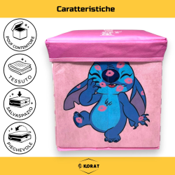 Pouf Contenitore in Tessuto Pieghevole - 30x30x30 cm - Stitch Girl