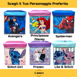 Pouf Contenitore in Tessuto Pieghevole - 30x30x30 cm - Lilo & Stitch