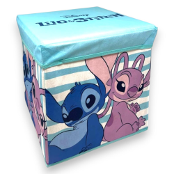 Pouf Contenitore in Tessuto Pieghevole - 30x30x30 cm - Lilo & Stitch