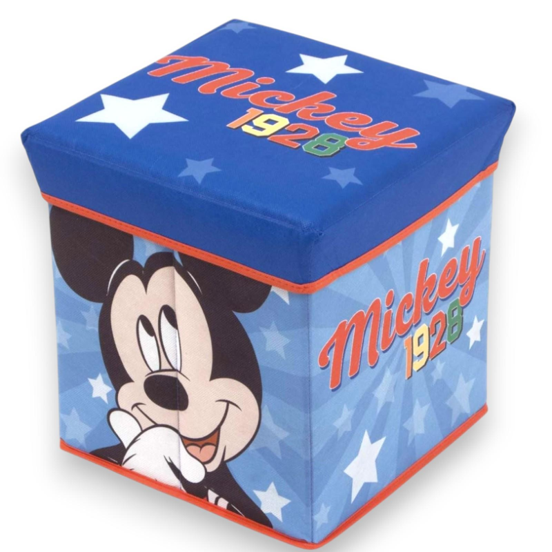 Pouf Contenitore in Tessuto Pieghevole - 30x30x30 cm - Mickey Mouse 