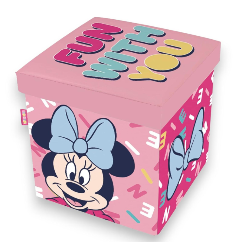 Pouf Contenitore in Tessuto Pieghevole - 30x30x30 cm - Minnie