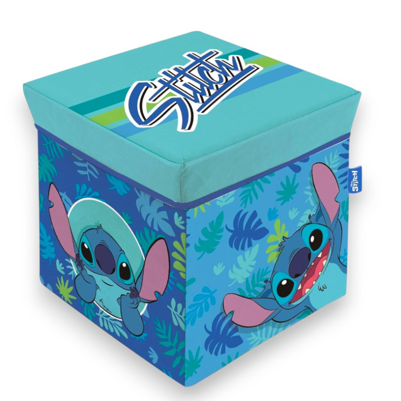 Pouf Contenitore in Tessuto Pieghevole - 30x30x30 cm - Stitch Boy