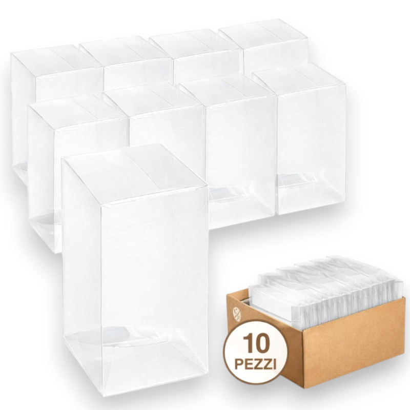 10 Scatoline PVC Trasparenti 8x8x13 cm per Confetti e Bomboniere 