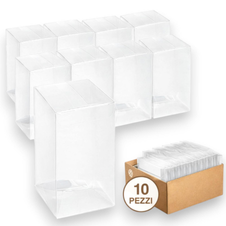10 Scatoline PVC Trasparenti 8x8x13 cm per Confetti e Bomboniere 