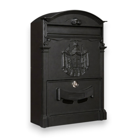 Cassetta Postale con Decoro in Metallo - Nero - 25,5x8,5x41 cm