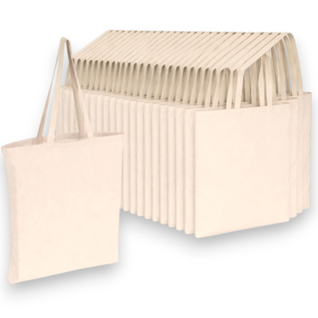50 Borse in Cotone Naturale 38x42 cm con Manici a Tracolla