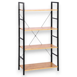 Scaffale Industriale 4 Ripiani in Metallo Nero e MDF Effetto Legno – C
