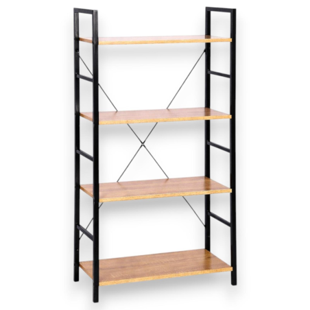 Scaffale Industriale 4 Ripiani in Metallo Nero e MDF Effetto Legno – C