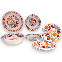 Set Piatti Melamina - 6 Piatti Piani - 6 Piatti Fondi - 3 Insalatiere 
