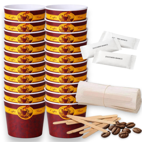 Set Caffè - 50 Bicchierini - 50 Palettine - 50 Bustine Zucchero - Mono