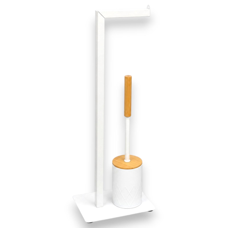 Porta Rotolo con Portascopino - 22x16x62 cm - Bianco