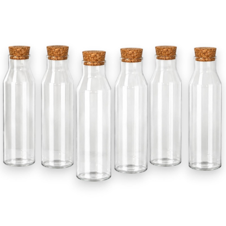 6 Bottiglie Vetro - Tappo in Sughero - 1 Lt - 8,5x8,5x27 Cm