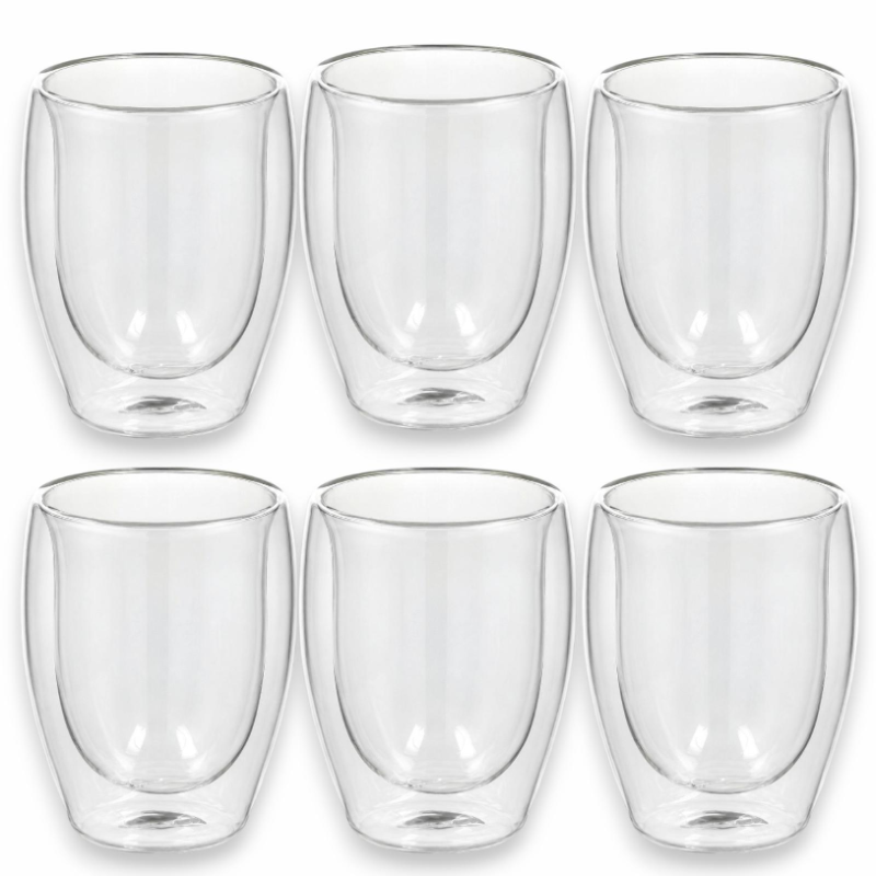 6 Bicchieri in Vetro Doppia Parete - 350 ml - 9x11,5 Cm