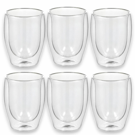 6 Bicchieri in Vetro Doppia Parete - 350 ml - 9x11,5 Cm
