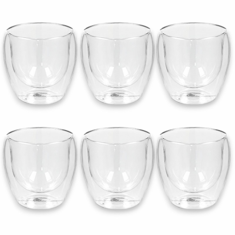 6 Bicchieri in Vetro Doppia Parete - 250 ml - 9x9 Cm