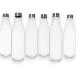 Set di 6 Bottiglie in Vetro - 1 Litro - Tappo in Acciaio - 31x8x8 cm
