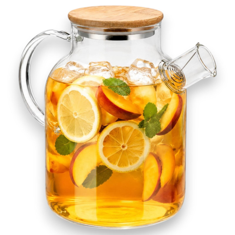 Caraffa in Vetro con Coperchio in Bambù - 1,8 LT - 20x13x18 Cm