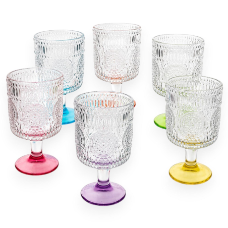 calici vetro 210ml decorato set 6pz base colorata