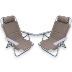 2 Sedie Pieghevoli Con Cuscino - 5 Posizioni - 63x63x84 Cm - Tortora