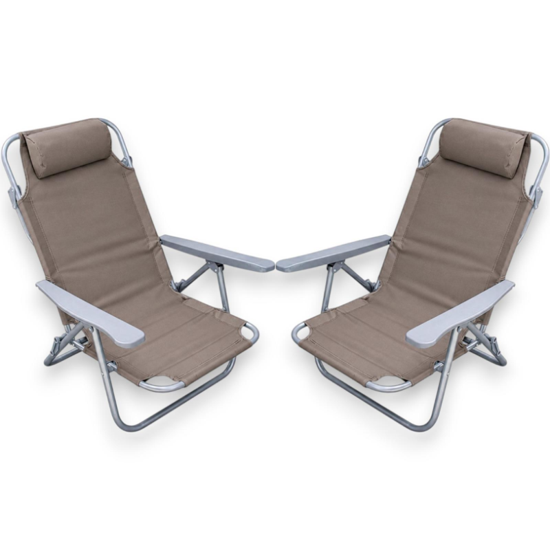 2 Sedie Pieghevoli Con Cuscino - 5 Posizioni - 63x63x84 Cm - Tortora