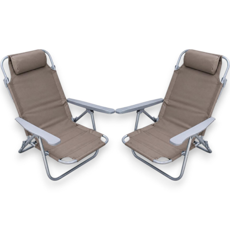 2 Sedie Pieghevoli Con Cuscino - 5 Posizioni - 63x63x84 Cm - Tortora