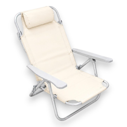 Sedia Pieghevole Con Cuscino - 5 Posizioni - 63x63x84 Cm - Panna