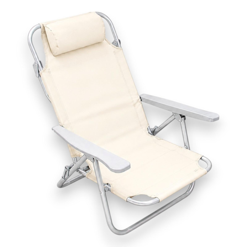 Sedia Pieghevole Con Cuscino - 5 Posizioni - 63x63x84 Cm - Panna