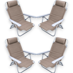 4 Sedie Pieghevoli Con Cuscino - 5 Posizioni - 63x63x84 Cm - Tortora