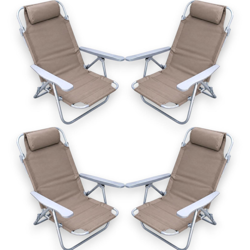 4 Sedie Pieghevoli Con Cuscino - 5 Posizioni - 63x63x84 Cm - Tortora