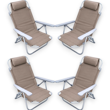 4 Sedie Pieghevoli Con Cuscino - 5 Posizioni - 63x63x84 Cm - Tortora