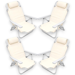 4 Sedie Pieghevoli Con Cuscino - 5 Posizioni - 63x63x84 Cm - Panna