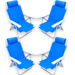 4 Sedie Pieghevoli Con Cuscino - 5 Posizioni - 63x63x84 Cm - Blu