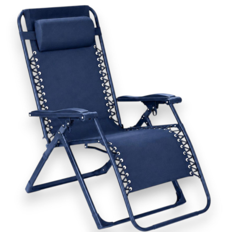 Sedia Sdraio Pieghevole Con Cuscino  - Cordonata - 65x90x110 Cm - Blu 