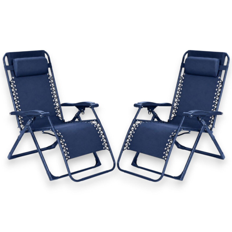 Set 2 Sedie Sdraio Pieghevole Con Cuscino  - Cordonata - 65x90x110 Cm 