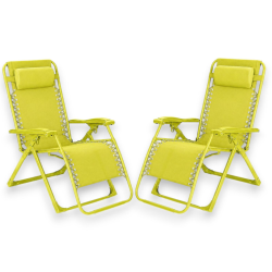 Set 2 Sedie Sdraio Pieghevole Con Cuscino  - Cordonata - 65x90x110 Cm 