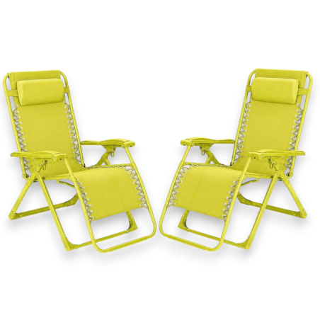Set 2 Sedie Sdraio Pieghevole Con Cuscino  - Cordonata - 65x90x110 Cm 