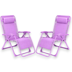 Set 2 Sedie Sdraio Pieghevole Con Cuscino  - Cordonata - 65x90x110 Cm 